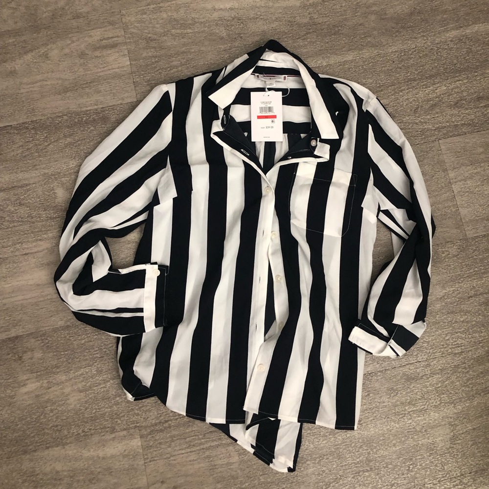 New Tommy Hilfiger Striped Button-Up Blouse XS